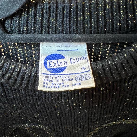 Vintage 80s Women’s Extra Touch Black & Metallic Puffy Knit Sweater Size 42/22W - Picture 4 of 9